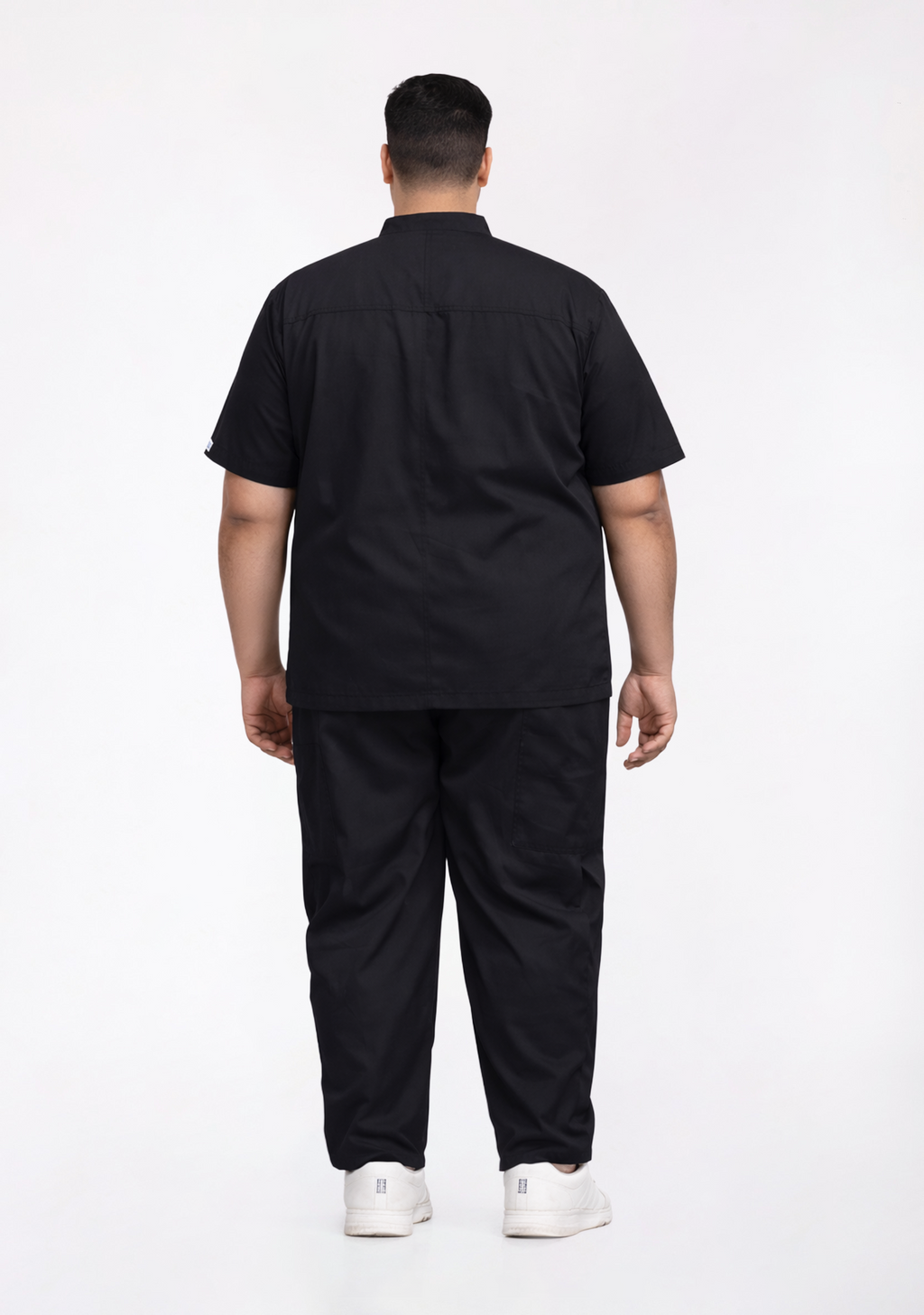 Classic Men's Mandarin Collar (Black) Plus Size Scrub