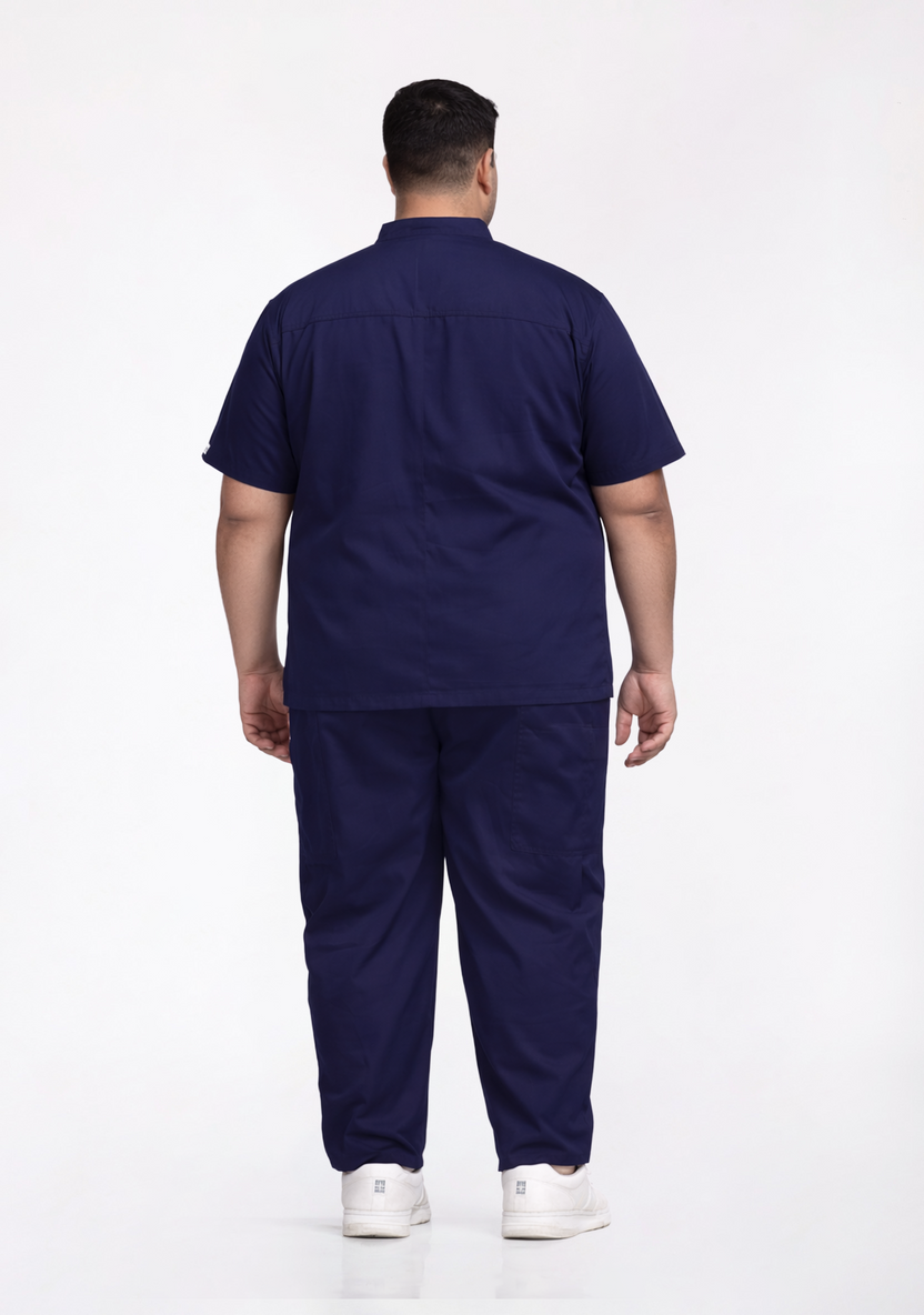 Classic Men's Mandarin Collar (Navy) Plus Size Scrub