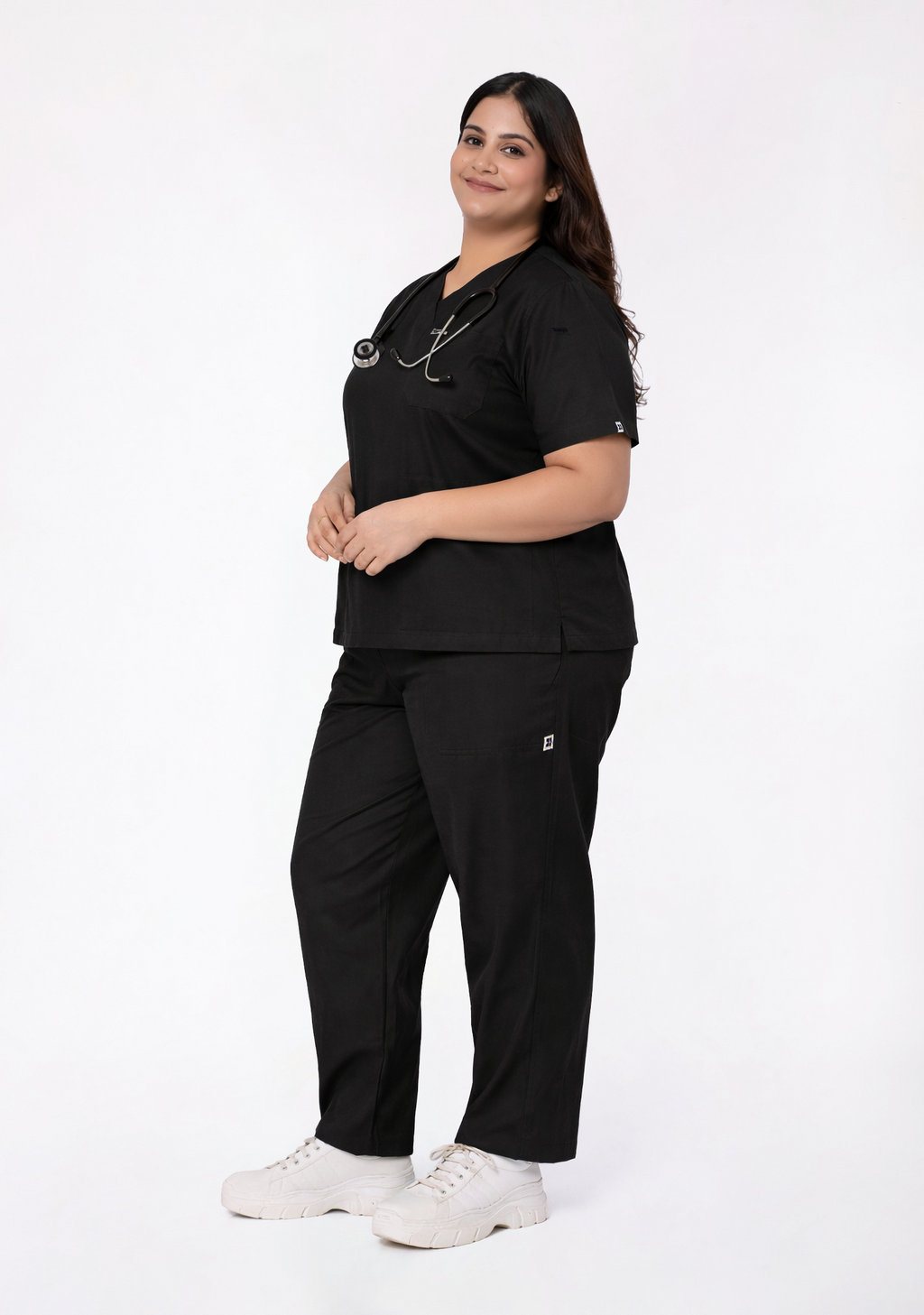Classic Women's V-Neck (Black) Plus Size Scrub