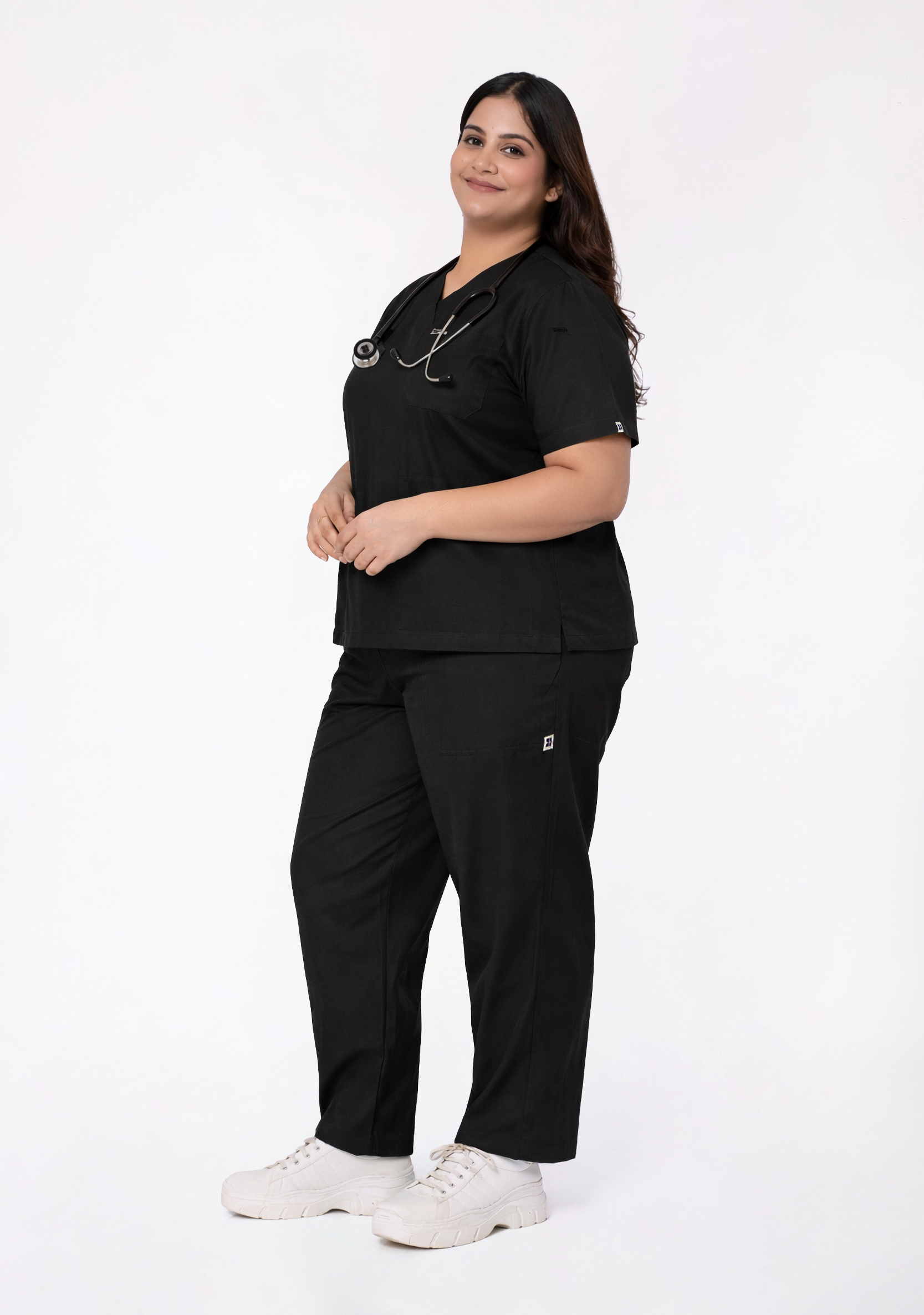 Classic Women's V-Neck (Black) Plus Size Scrub