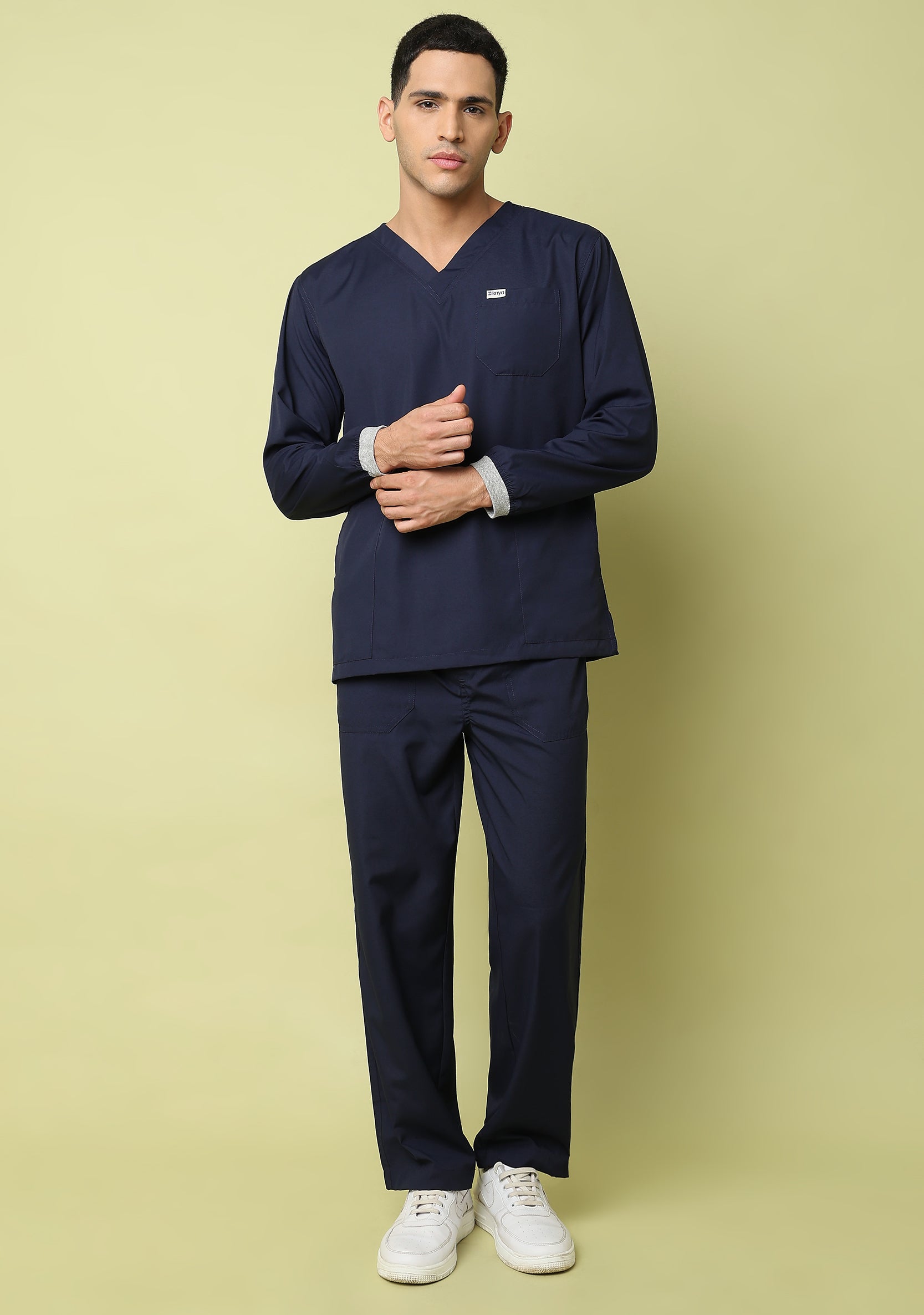 Buy Classic Men's 5-Pocket Longsleeves (Navy Blue) Scrub Online – Knya