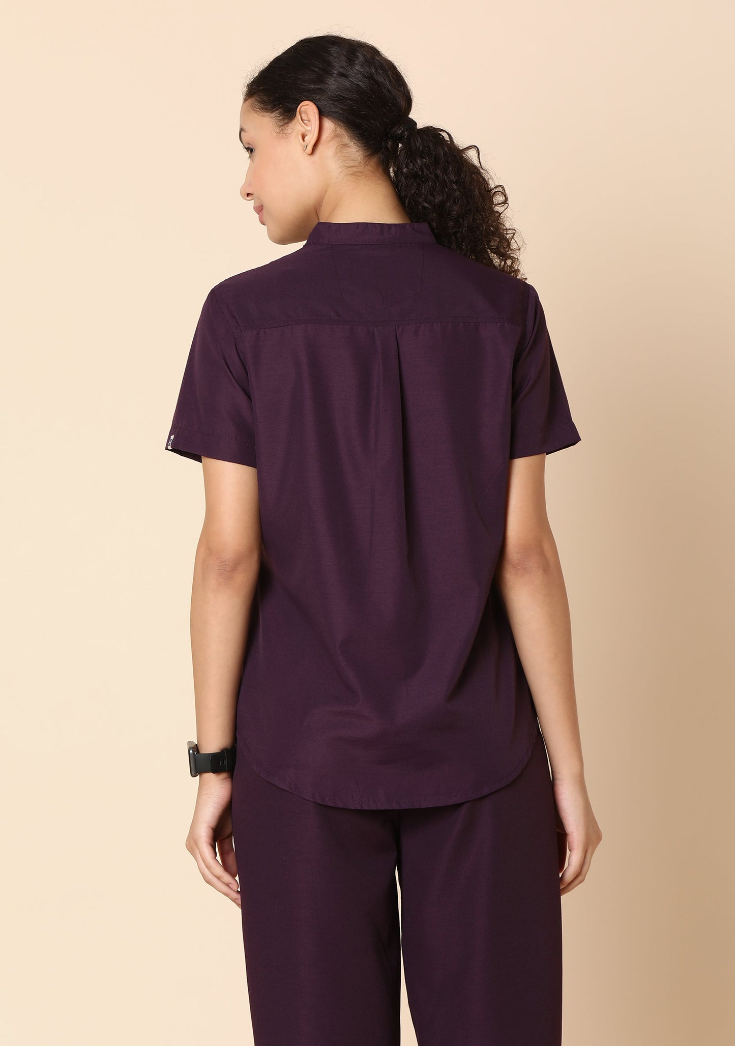 Classic Women's Mandarin Collar (Wine) Plus Size Scrub