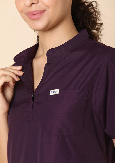 Women's Mandarin Collar (Wine) Scrub