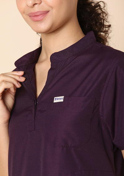 Classic Women's Mandarin Collar (Wine) Plus Size Scrub