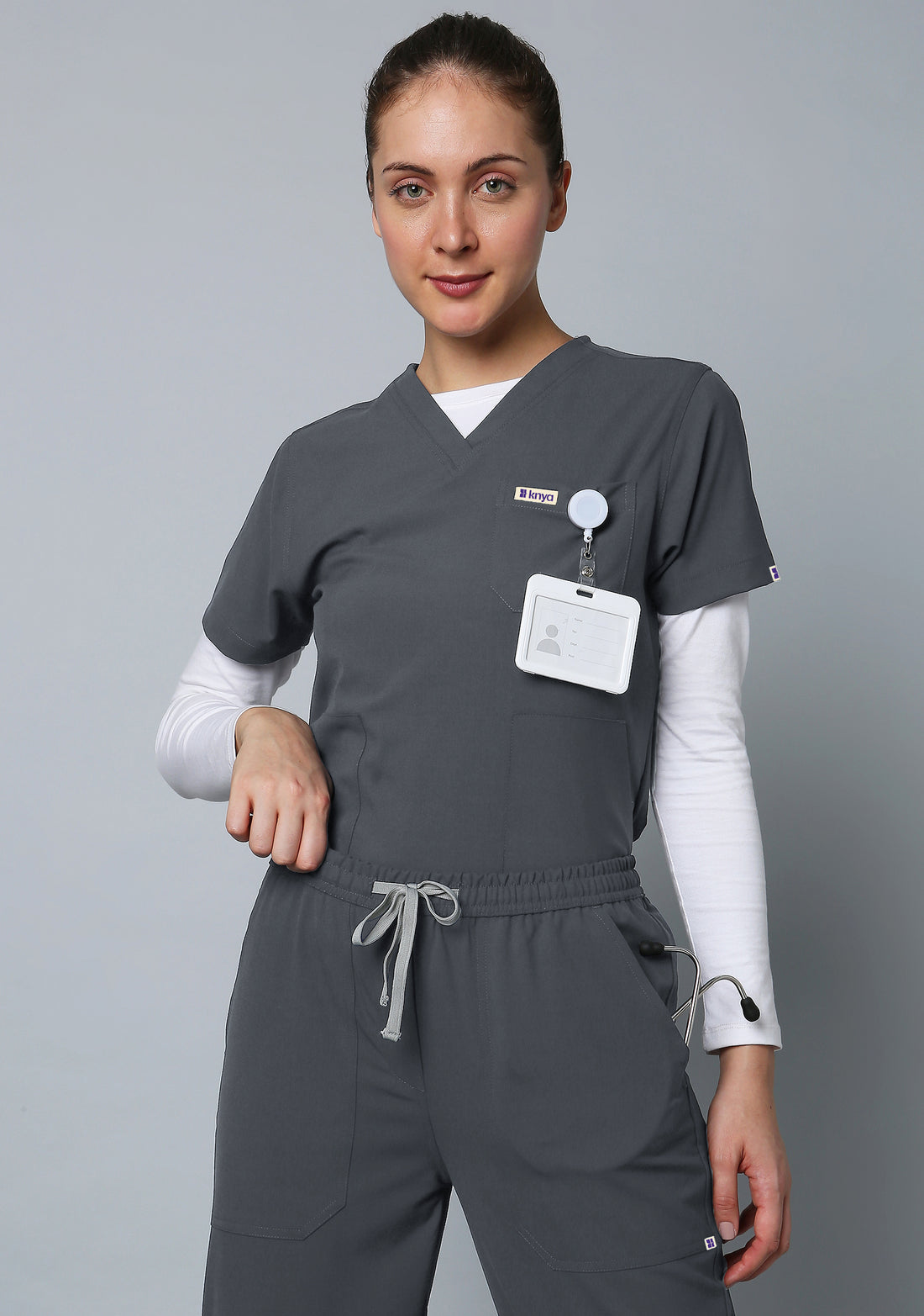 Grey Scrub Tech Buy Ecoflex women's 5 Pocket Active (Steel Grey) Scrub Online – Knya