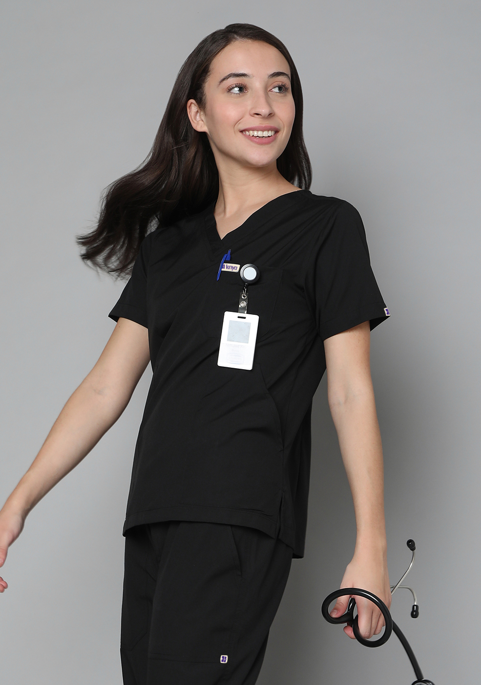 Classic Women's 3-Pocket (Black) Scrub Top