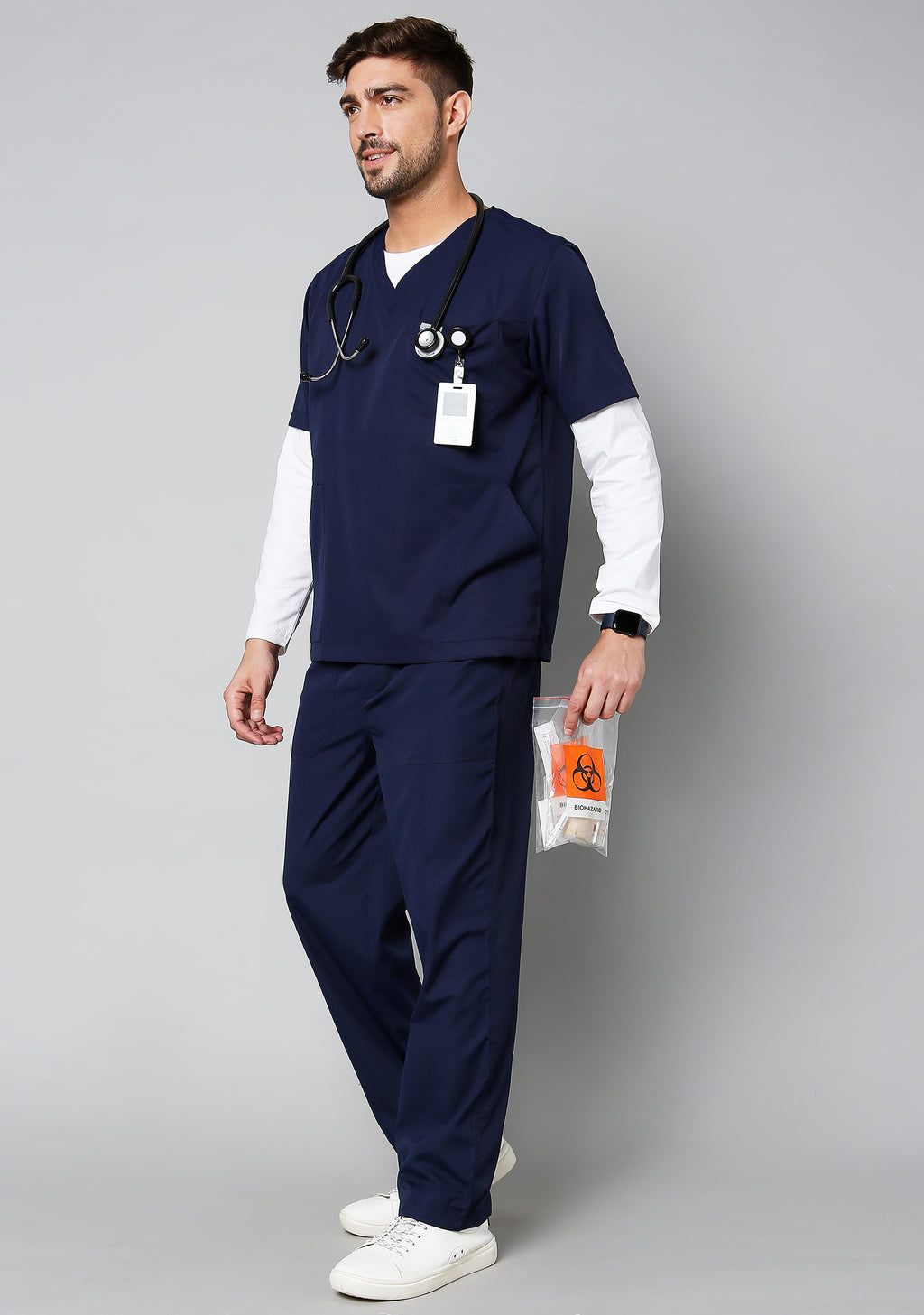 Classic Men's 3-Pocket (Navy) Scrub Top