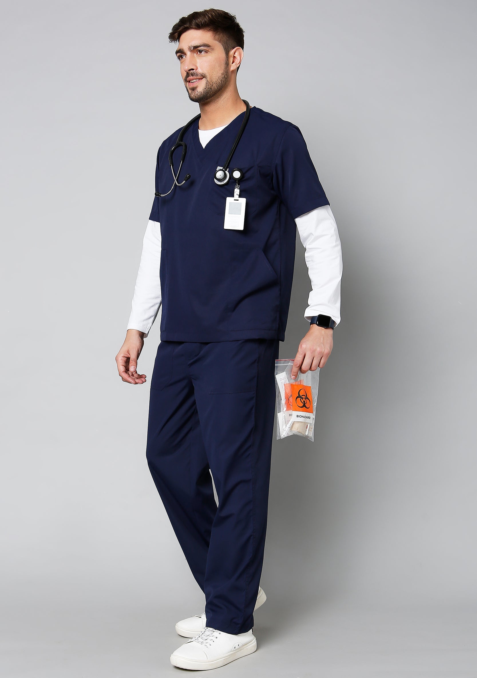 Classic Men's 3-Pocket (Navy) Scrub Top