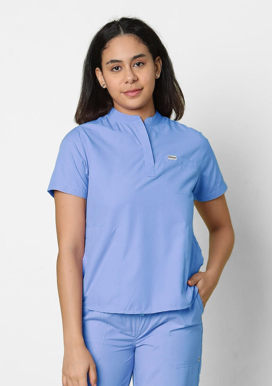 Classic Women's 3-Pocket Mandarin Collar (Ceil Blue) Scrub Top