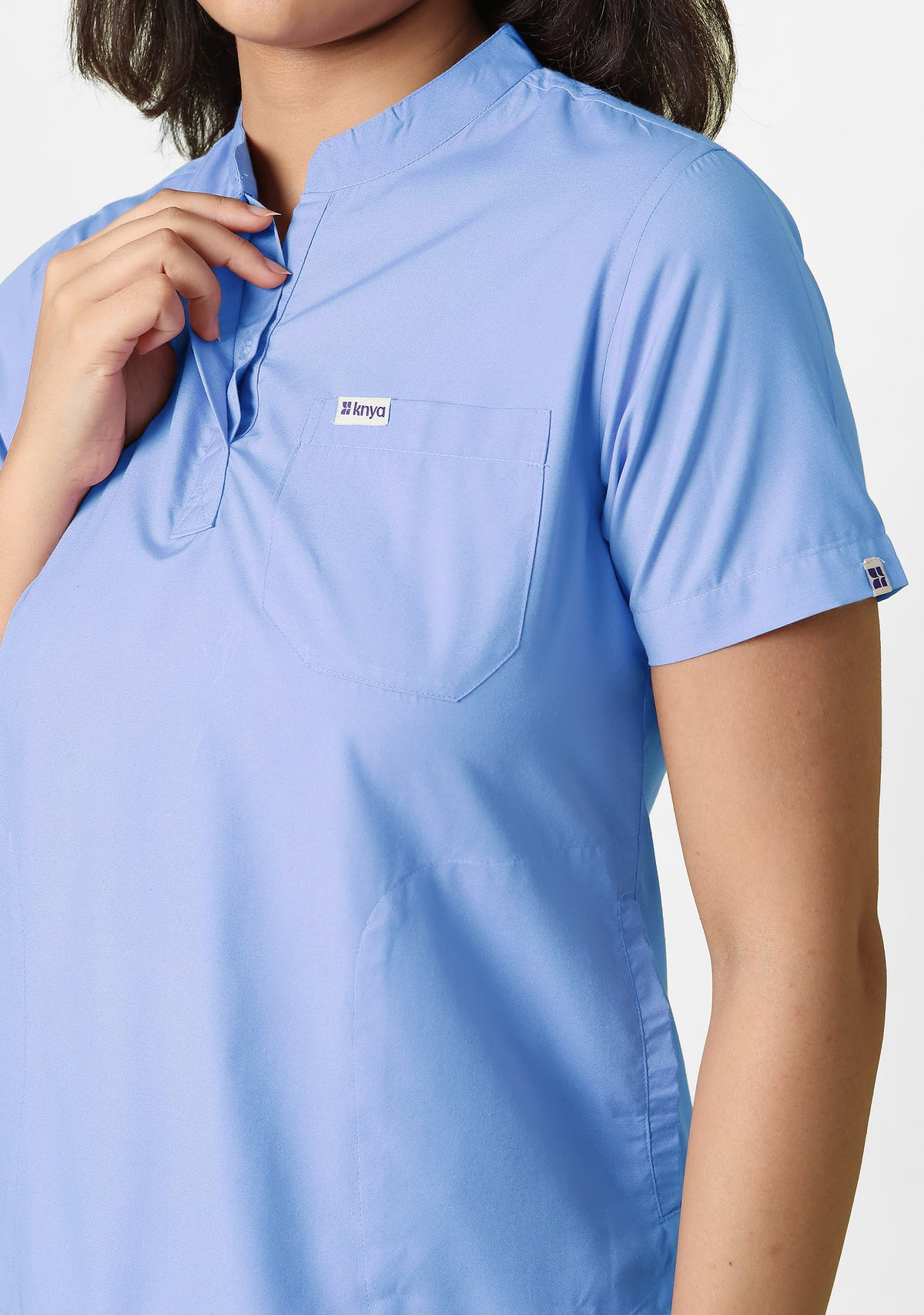 Buy Classic Women's 5-Pocket Mandarin Collar Ceil Blue Scrub Online – Knya