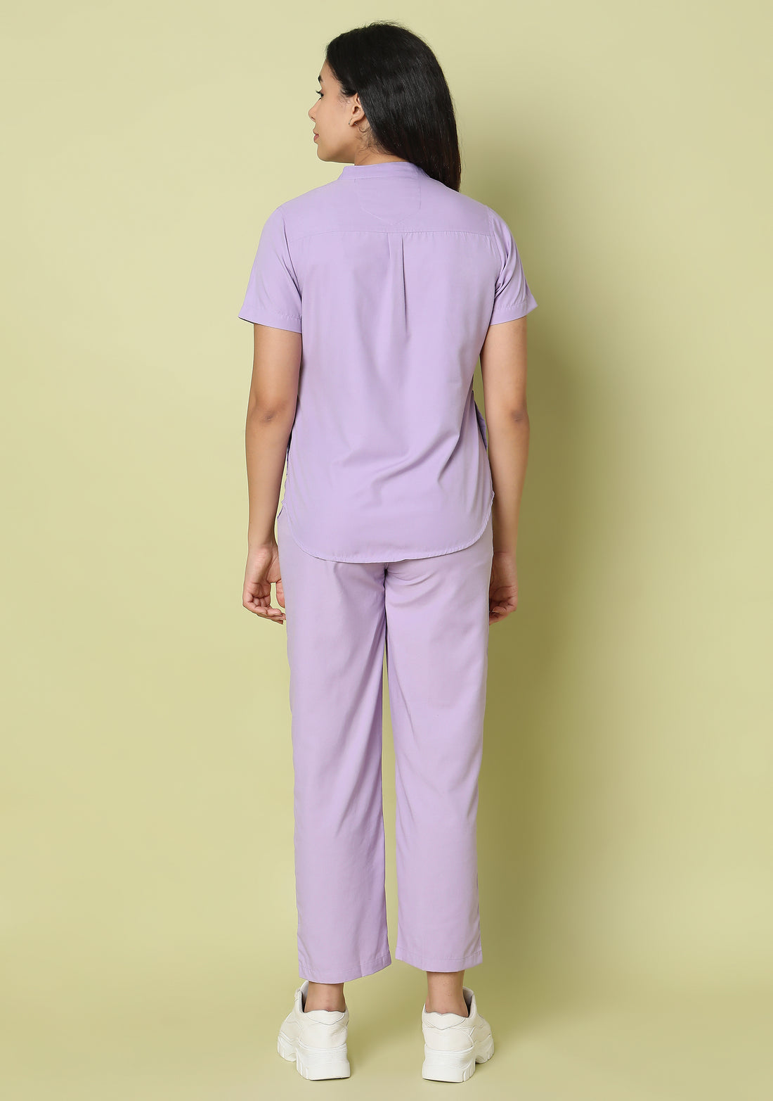 Buy Classic Women S 5 Pocket Mandarin Collar Pastel Lilac Scrub Online Knya