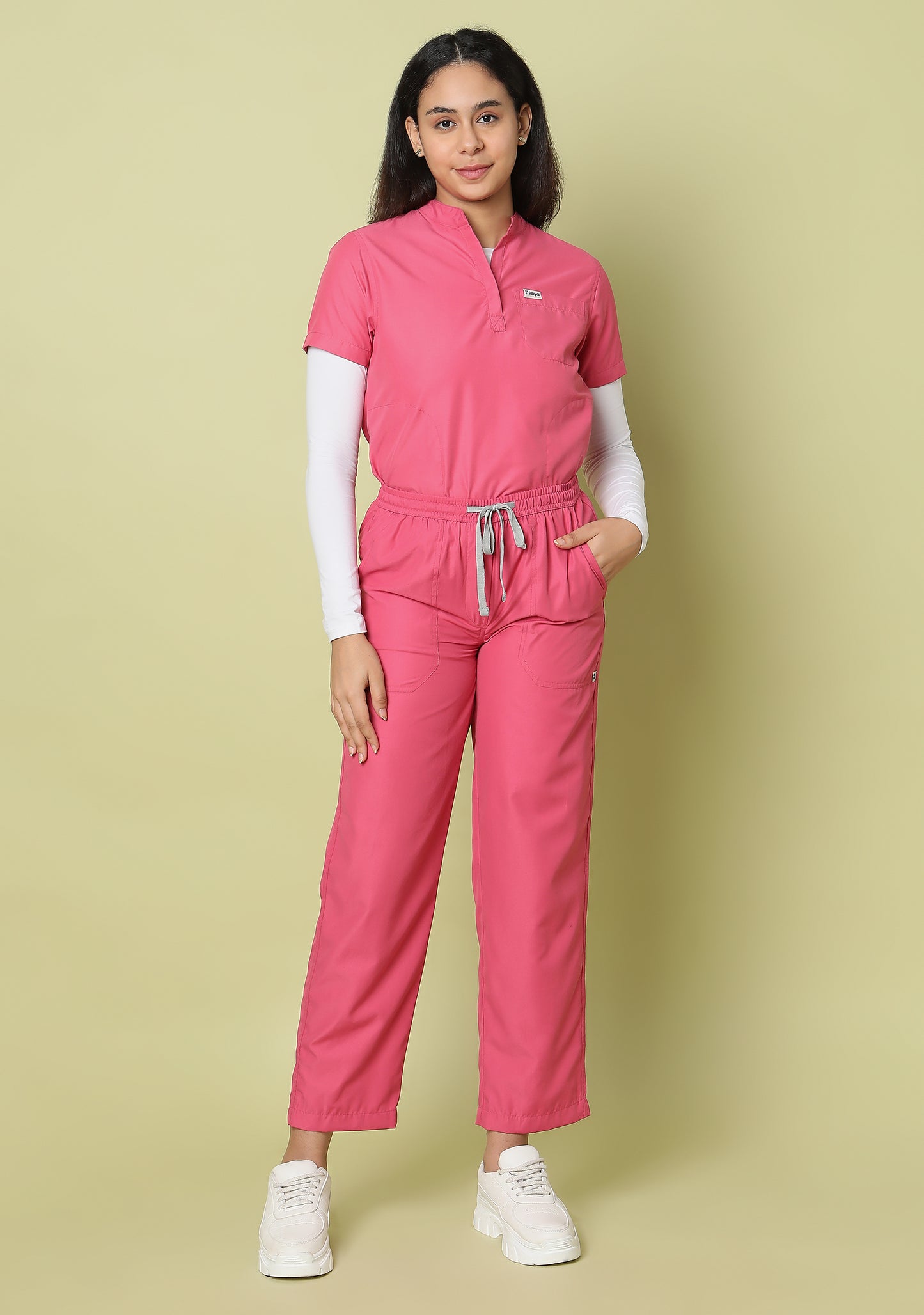 Classic Women's 5-Pocket Mandarin Collar (Hot Pink) Scrub