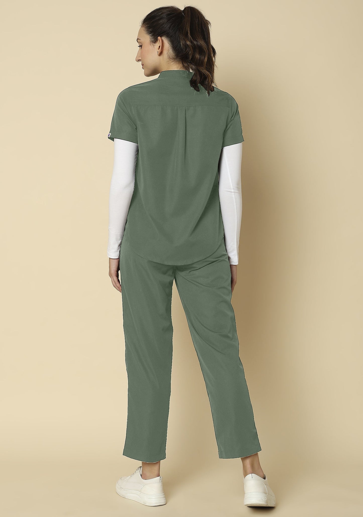 Classic Women's Mandarin Collar (Olive) Plus Size Scrub