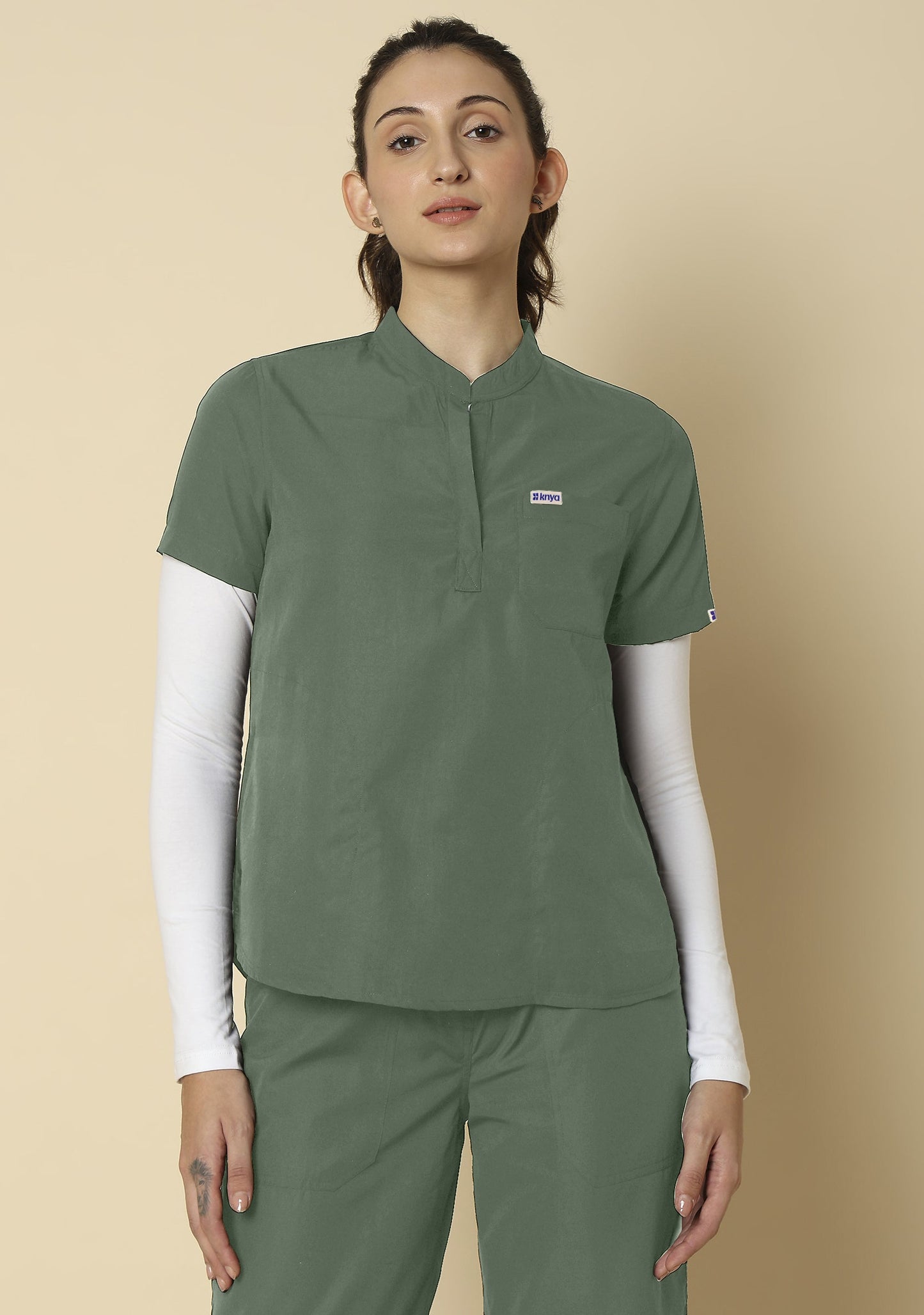 Classic Women's Mandarin Collar (Olive) Plus Size Scrub