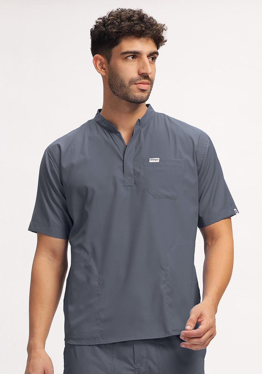 Classic Men's 3-Pocket Mandarin Collar (Heather Grey) Scrub Top