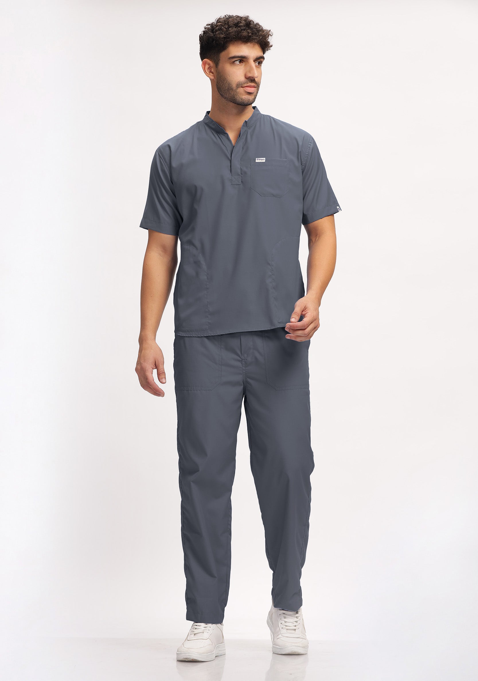 Classic Men's Mandarin Collar (Heather Grey) Plus Size Scrub