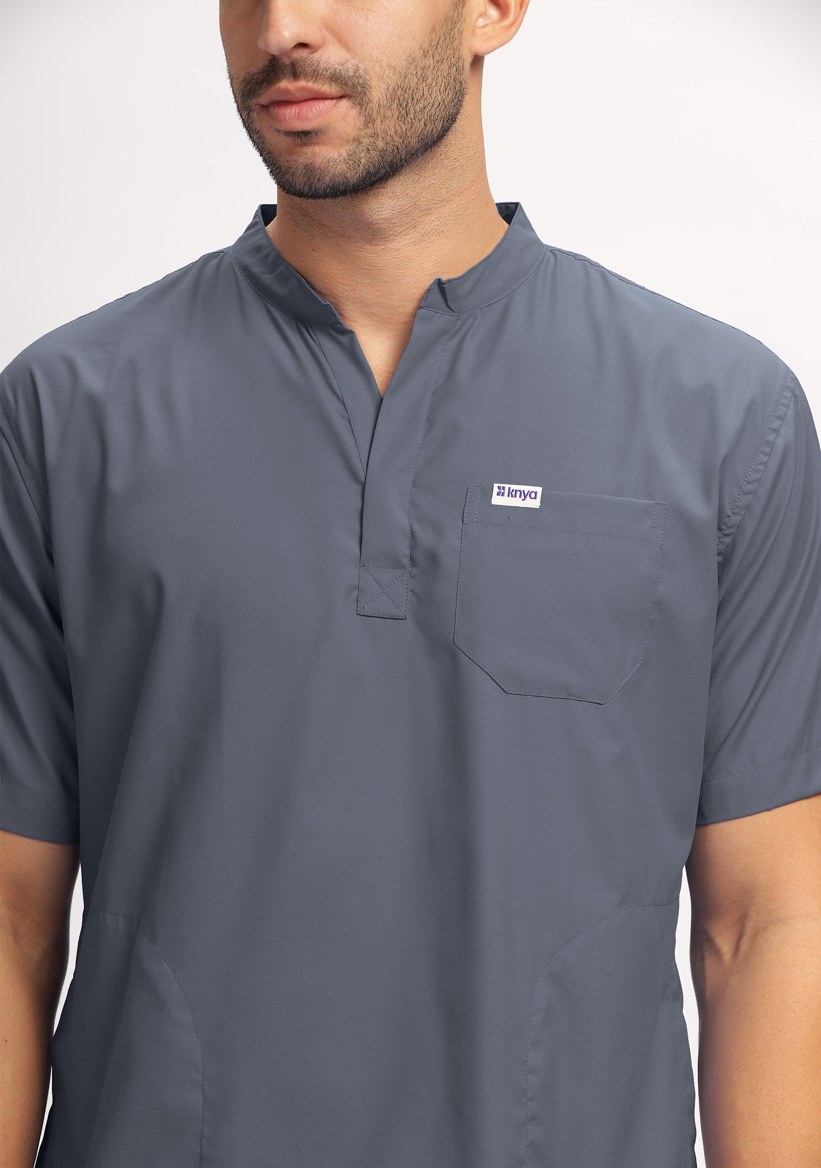 Classic Men's Mandarin Collar (Heather Grey) Plus Size Scrub