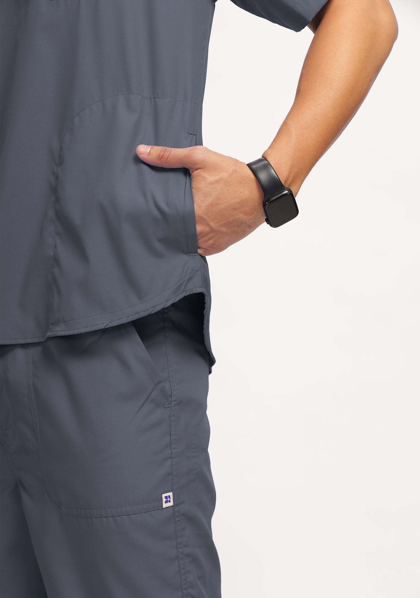 Classic Men's Mandarin Collar (Heather Grey) Plus Size Scrub