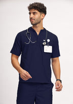 Classic Men's Mandarin Collar (Navy) Plus Size Scrub