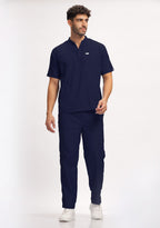 Classic Men's Mandarin Collar (Navy) Plus Size Scrub