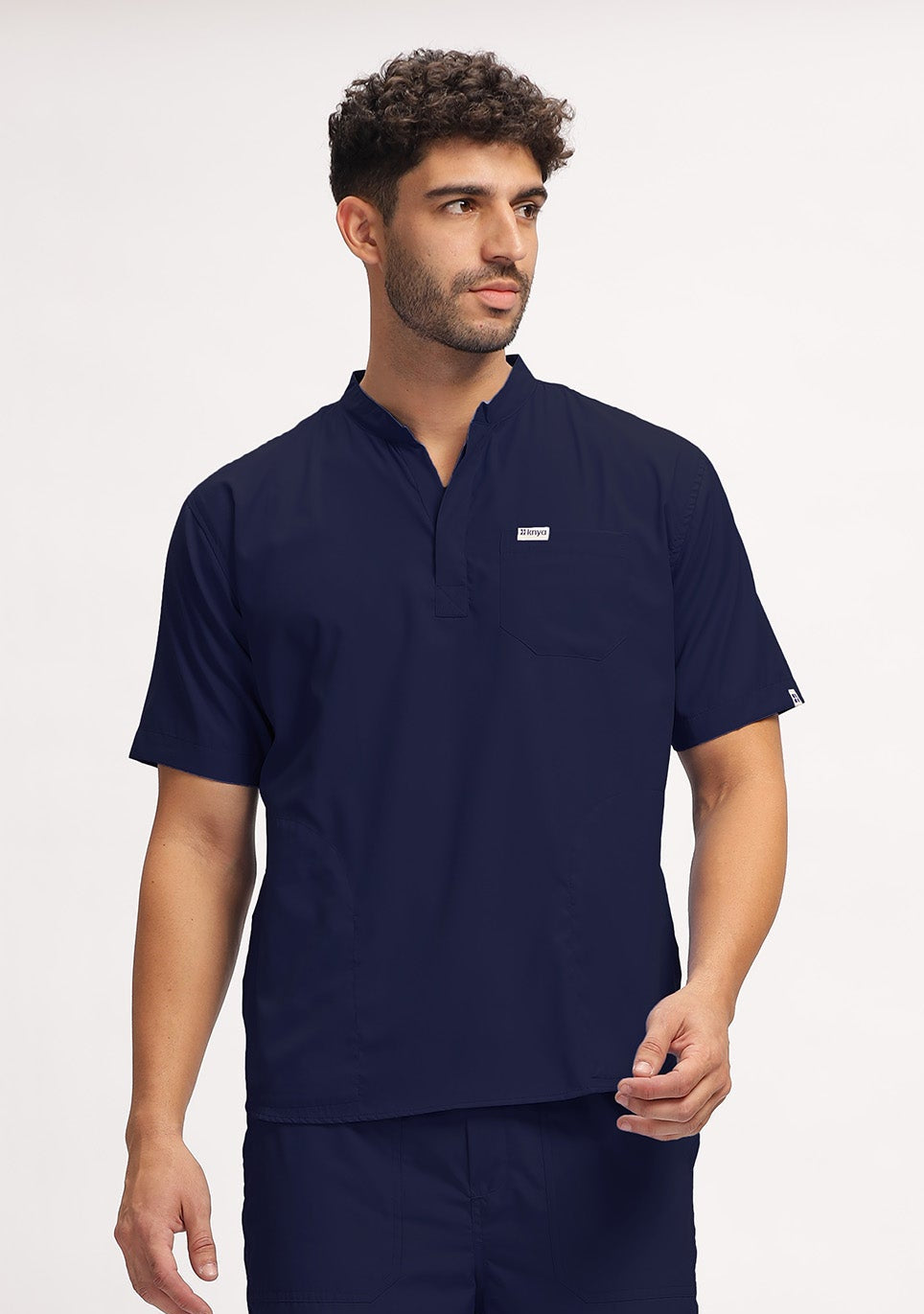 Classic Men's 3-Pocket Mandarin Collar (Navy) Scrub Top