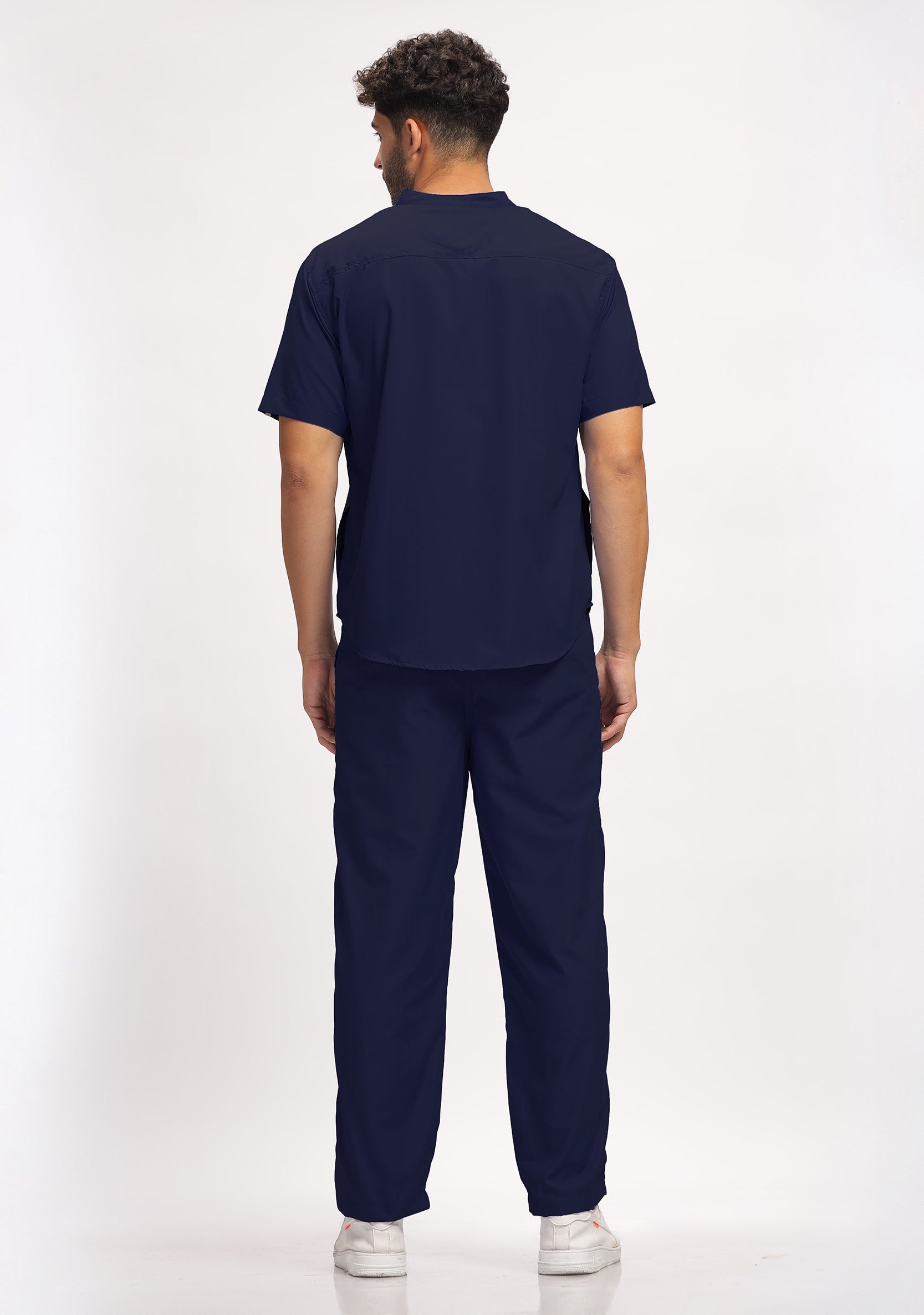 Classic Men's Mandarin Collar (Navy) Plus Size Scrub