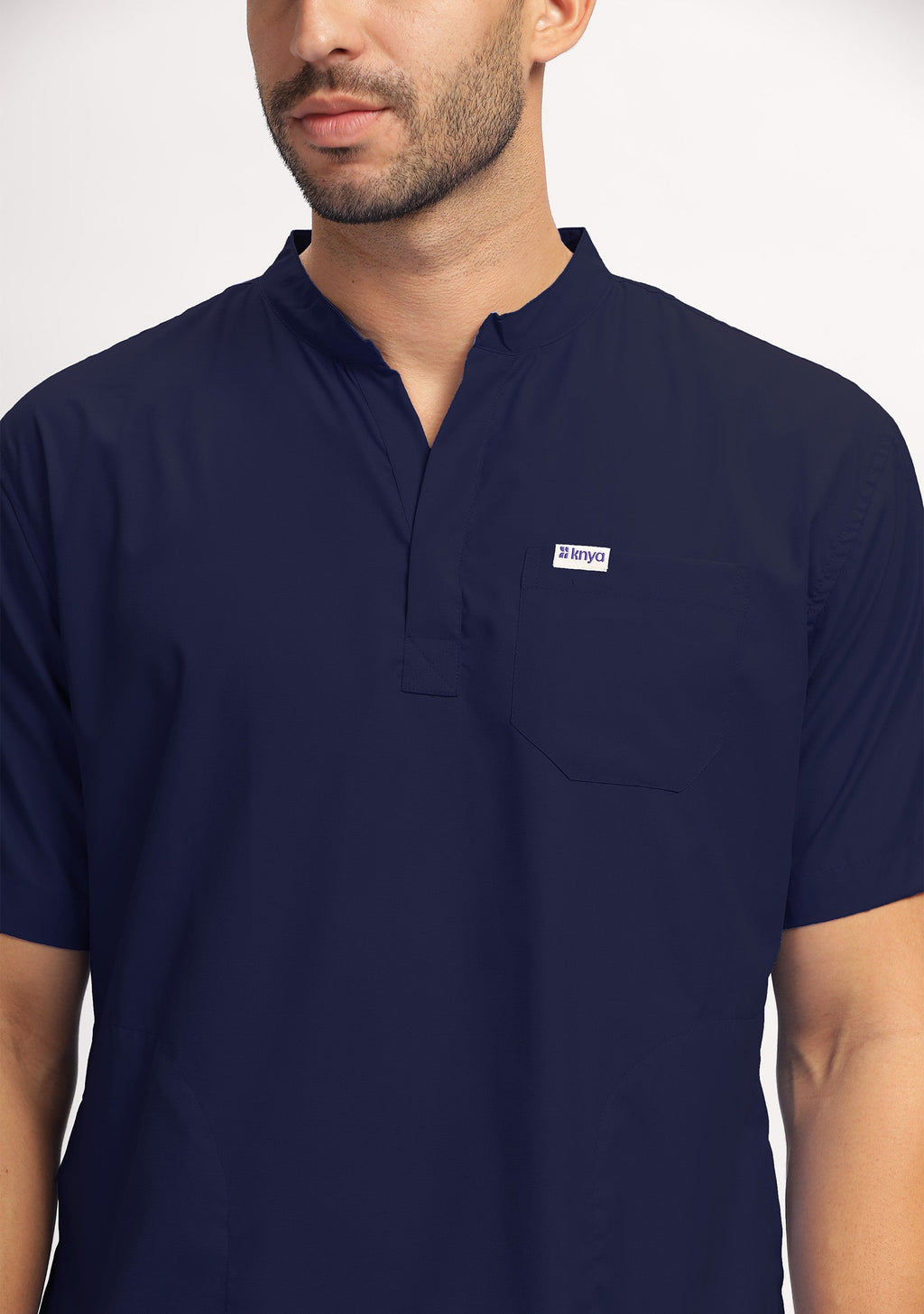 Classic Men's Mandarin Collar (Navy) Plus Size Scrub