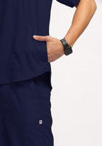 Classic Men's Mandarin Collar (Navy) Plus Size Scrub