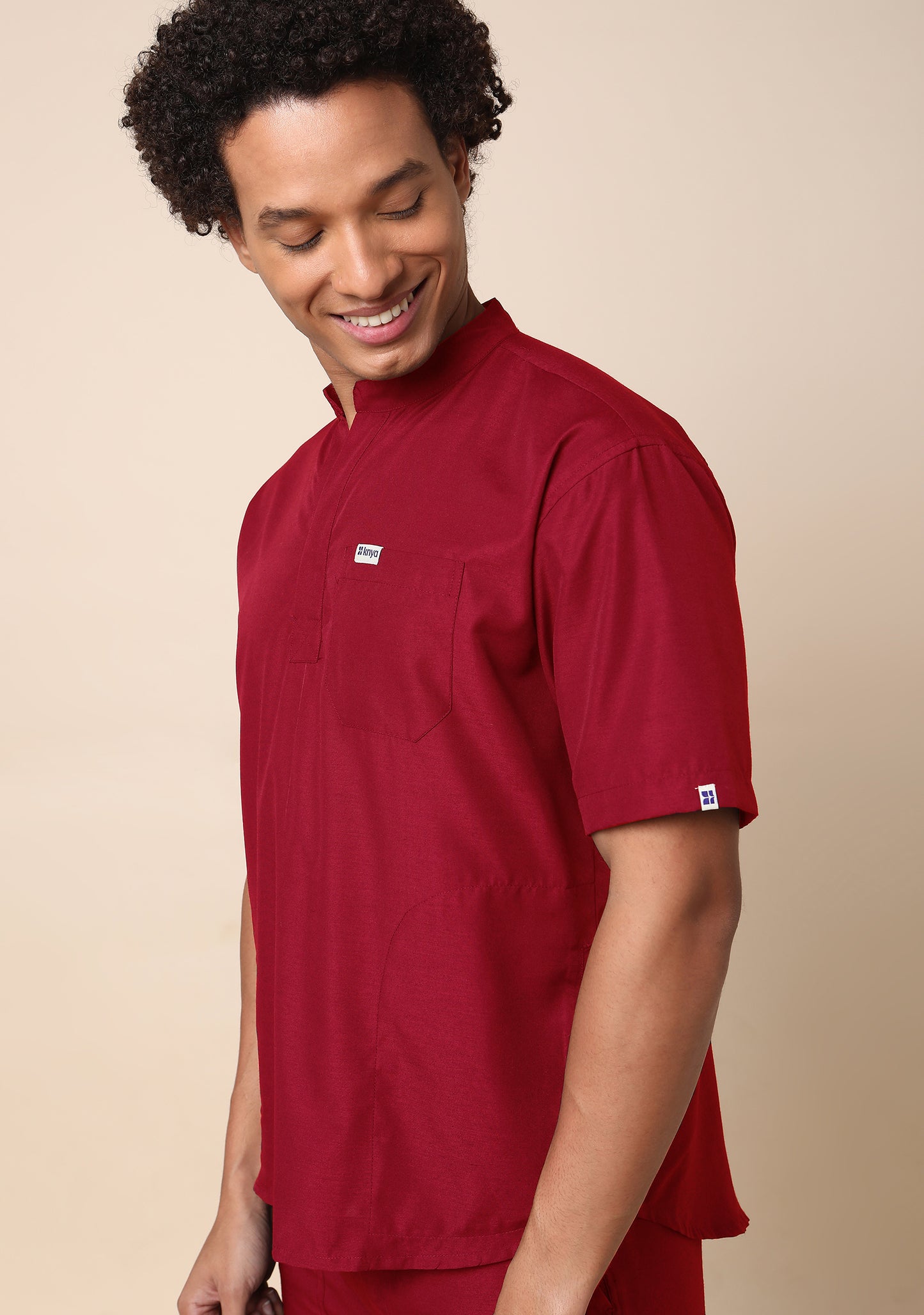 Classic Men's Mandarin Collar (Maroon) Scrub