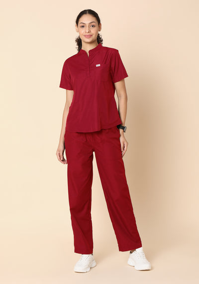 Classic Women's Mandarin Collar (Maroon) Scrub