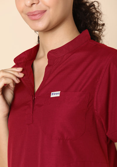 Classic Women's Mandarin Collar (Maroon) Scrub