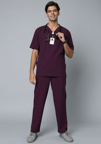 Men's V-Neck (Wine) Active Scrub