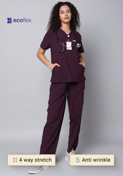 Ecoflex Women's V-Neck (Wine) Scrub