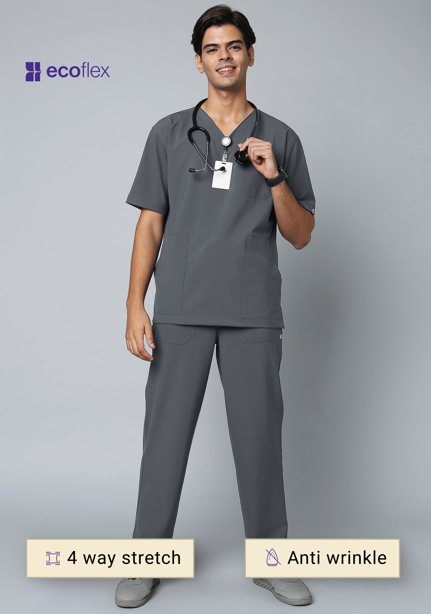 Buy Ecoflex men's 5 Pocket Active (Steel Grey) Scrub Online – Knya