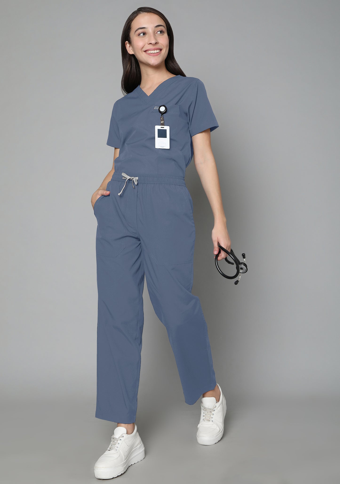 Classic Women's 3-Pocket (Heather Grey) Scrub Top