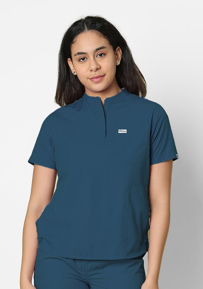 Classic Women's 3-Pocket Mandarin Collar (Forest Green) Scrub Top