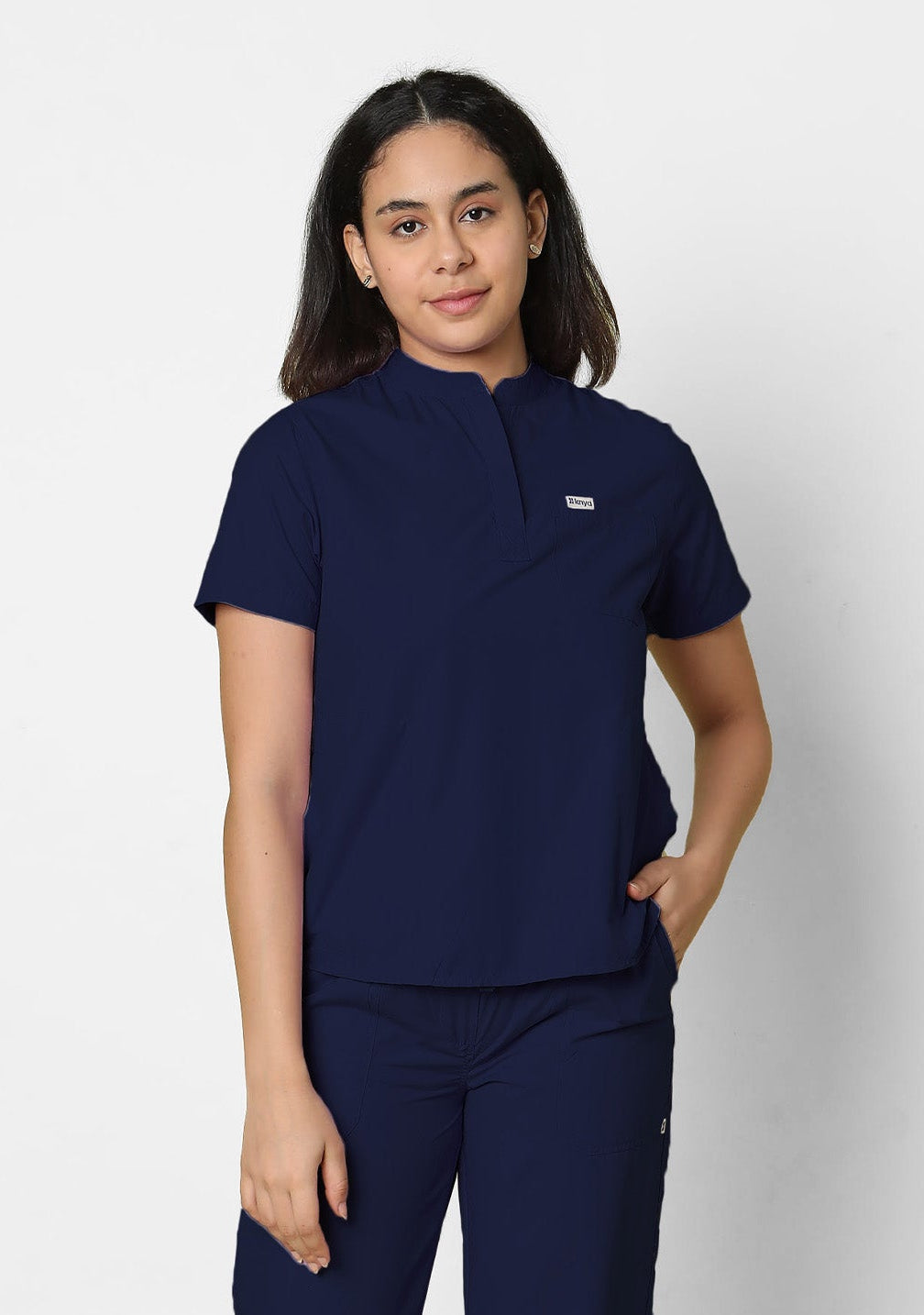 Classic Women's 3-Pocket Mandarin Collar (Navy) Scrub Top
