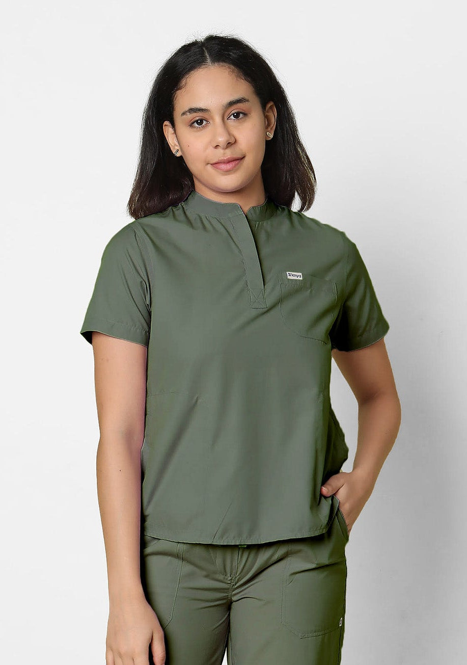Classic Women's 3-Pocket Mandarin Collar (Olive) Scrub Top